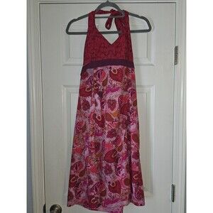 Athleta Everywhere Halter Dress Pink Paisley 12 Resort Travel Pocket Padded